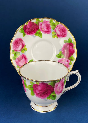 Antique Cup and Saucer By Royal Albert. Old English Rose Motif. Made in England. Fine Bone China. Collectibles. Replacements.