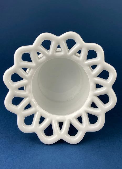Westmoreland Vase with Reticulated Edge. Milk Glass with Waffle Texture and Ornate Rim. Flower Vase or Serving Dish. Easter Decor.