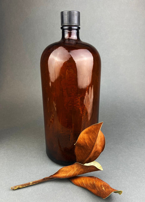 Vintage, Extra Large Apothecary Bottle. Amber, Duraglas Pharmaceutical Bottle made by Owens in Alton. Amber Glass Collection. Pharmacy Decor