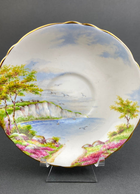 Vintage Tea Cup and Saucer by Paragon. Cliffs of Dover. Hand Painted Landscape. Made in England. Fine Bone China.