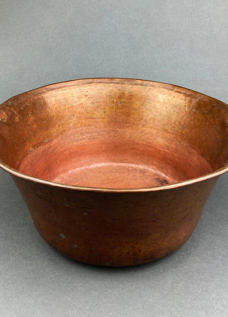 Antique Large Hand Hammered Copper Cauldron with Bronze Handles. Primitive Heavy Copper Pot. Rustic Home Decor. Primitive Copper Collection.