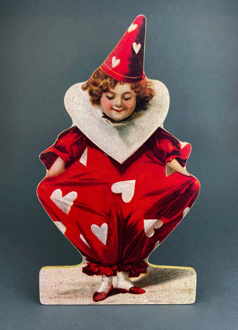 Plywood Cut Out of Circus Kid in Overalls. Child Wearing Red, Heart Patterned Bloomers. Store Decor. Fun Kid Room Decor. Valentine's Day.