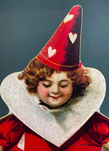 Plywood Cut Out of Circus Kid in Overalls. Child Wearing Red, Heart Patterned Bloomers. Store Decor. Fun Kid Room Decor. Valentine's Day.