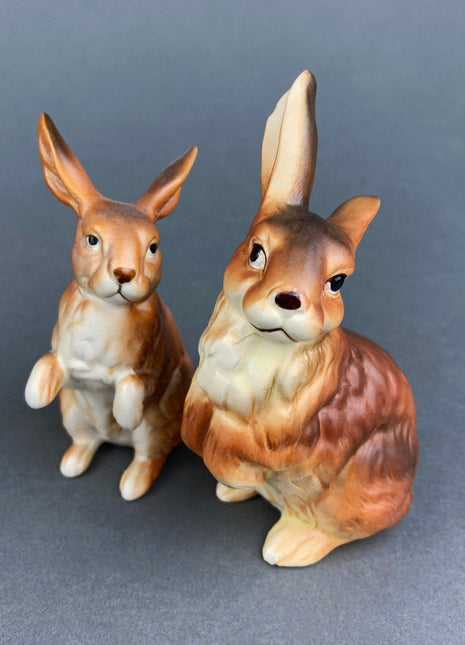 Vintage Bunny Figurines. Pair of Hand Painted Porcelain Rabbits. Spring / Easter Celebration. Collectible Bunnies.