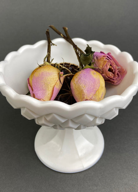 Vintage Milk Glass Footed Serving Dish or Goblet. Waffle Pattern with Scalloped Edge. Candy Dish. Trinket Dish. Collectibles. Replacements.