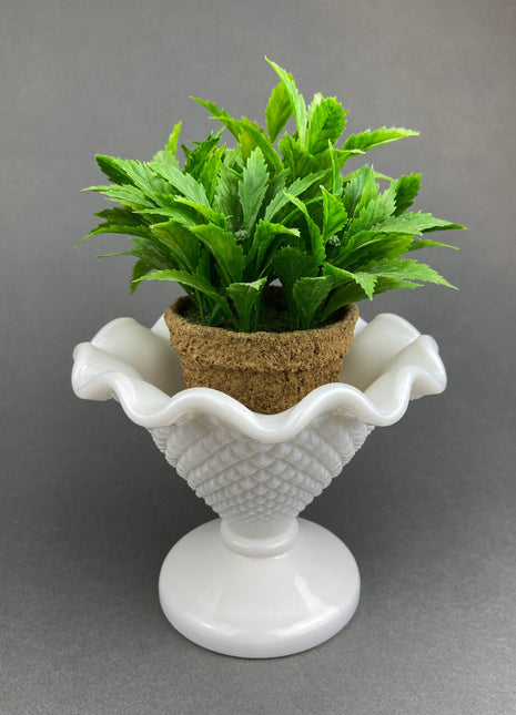 Westmoreland Milk Glass Candy Dish with Ruffled Edge. Vintage, Waffle Pattern Trinket Dish. White Footed Bowl. Fine Dining. Collectible.