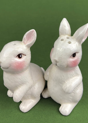 Otagiri Bunny Salt & Pepper Shakers. Well Dressed Male/Female Rabbits. Hand Painted Porcelain Couple. Pair of Rabbits for Easter, Everyday.