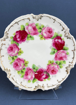 Decorative or Serving Plate by O.&F.G. Royal Austria. Hand Painted Tea Roses on Fine Bone China. Display Plate or Serving Platter.