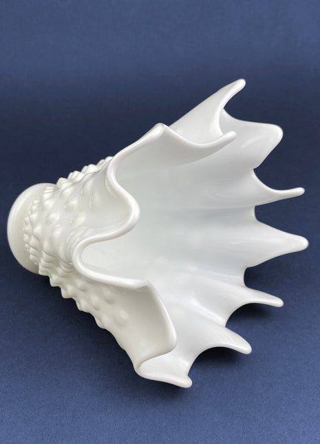Vintage Milk Glass Splash Vase. Hobnail Vase with Pinched Edge for Growing Ivy. Wedding or Home Decor.