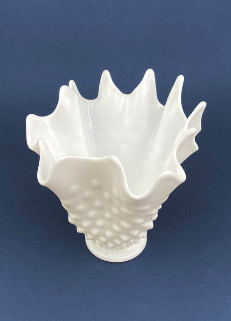 Vintage Milk Glass Splash Vase. Hobnail Vase with Pinched Edge for Growing Ivy. Wedding or Home Decor.