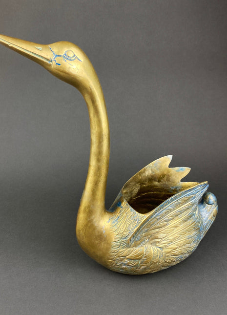 Brass Planter Shaped like Swan. Bird Shaped Herb Planter. Green House Decor. Window Sill Decor.