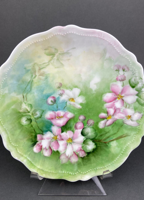 Decorative or Serving Plate by O.&F.G. Royal Austria. Hand Painted Tea Roses on Fine Bone China. Display Plate or Serving Platter.