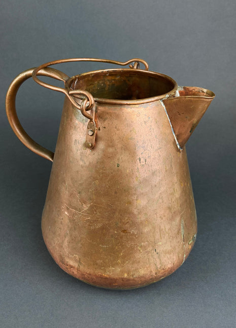 Hammered Copper Water Pitcher With Brass Handle & Ice Catcher - Mughlai Surahi Design