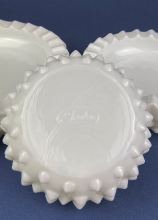 Vintage Fenton Milk Glass Nesting Ashtrays. Hobnail Ashtrays or Bowls with Scalloped Edge. Set of Three. Gift for Him.