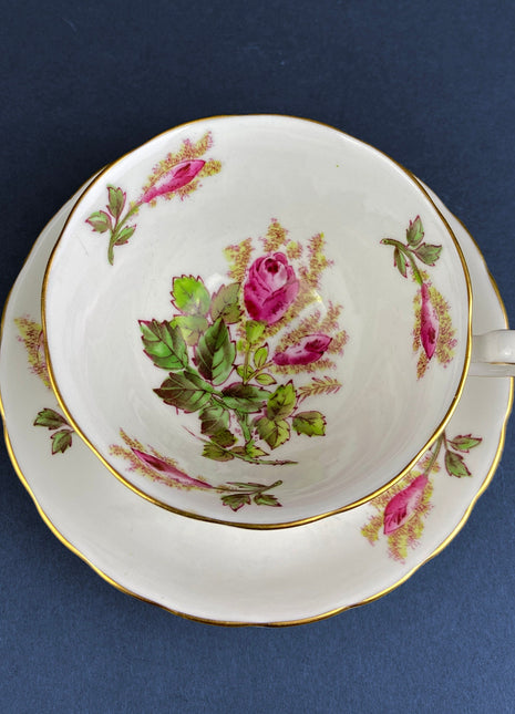 Vintage Tea/Coffee Cup and Saucer. Royal Chelsey Moss Rose. English Bone China. Fine Dining. Collectible Cup and Saucer.