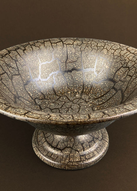 Royal Haeger Large Footed Bowl with Crackle Finish. Mid Century Modern Pottery. Table Centerpiece. Fruit Bowl. Modern Serving Bowl.