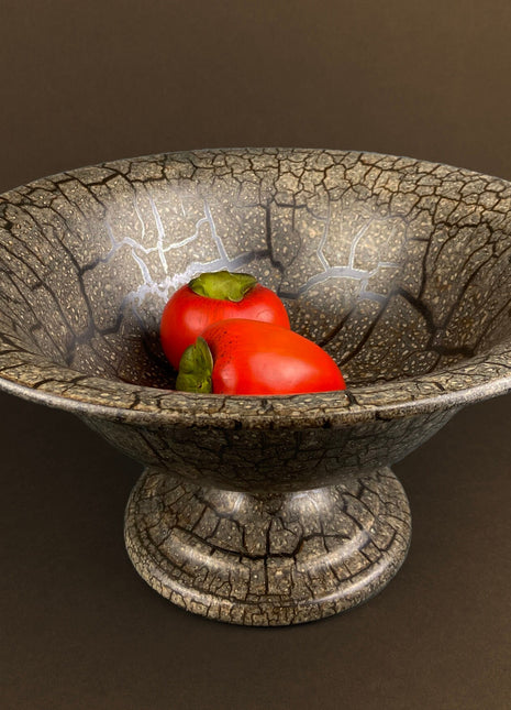 Royal Haeger Large Footed Bowl with Crackle Finish. Mid Century Modern Pottery. Table Centerpiece. Fruit Bowl. Modern Serving Bowl.