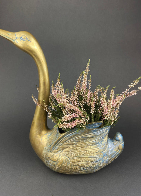 Brass Planter Shaped like Swan. Bird Shaped Herb Planter. Green House Decor. Window Sill Decor.