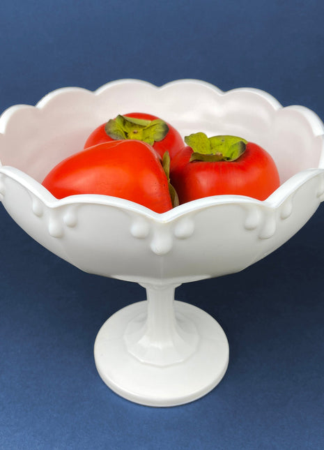 Milk Glass Tear Drops Design Footed Bowl. Bowl or Compote or Planter Made by Indiana Glass Co. Collectible Item.