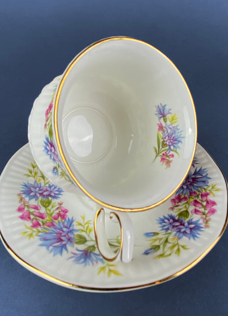 Vintage Tea Cup and Saucer. Queen's Fine Bone China. Hand Painted Corn Flowers. Wild Flowers Pattern. Rosina China Co Ltd. Made in England.