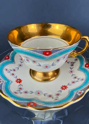 Vintage Tea Cup with Saucer. Royal Dover Fine Bone China. Floral Wreath Motif. Made in England.