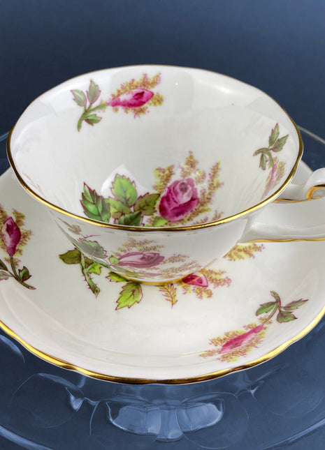 Vintage Tea/Coffee Cup and Saucer. Royal Chelsey Moss Rose. English Bone China. Fine Dining. Collectible Cup and Saucer.