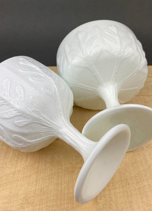 Milk Glass Footed Bowls with Oak Leaf Design. Set of Three Compotes in Various Sizes.