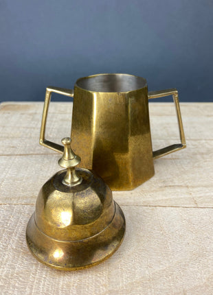 Antique Brass Creamer and Sugar Dish. Heavy Brass Containers with Handles. Kitchen Accessories.