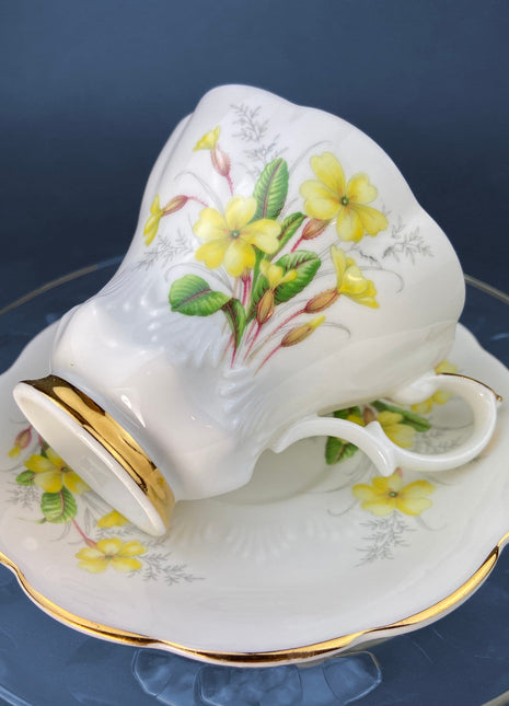 Vintage Cup and Saucer. Royal Albert Bone China Tea Set. Friendship Series of 12. Primrose Motif & Embossed Design. Made in England.