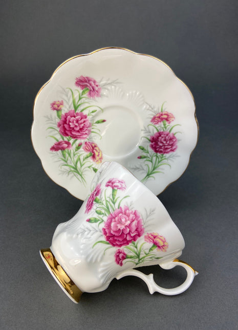 Vintage Royal Albert Cup and Saucer. Friendship Series of 12. Carnation Motif. Fine Bone China Made in England.