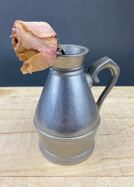 Vintage Pewter Pitcher. Small Collectible Jug or Rustic Flower Vase. Home, Restaurant Decor. Film, Food Styling Prop. RWP, USA.