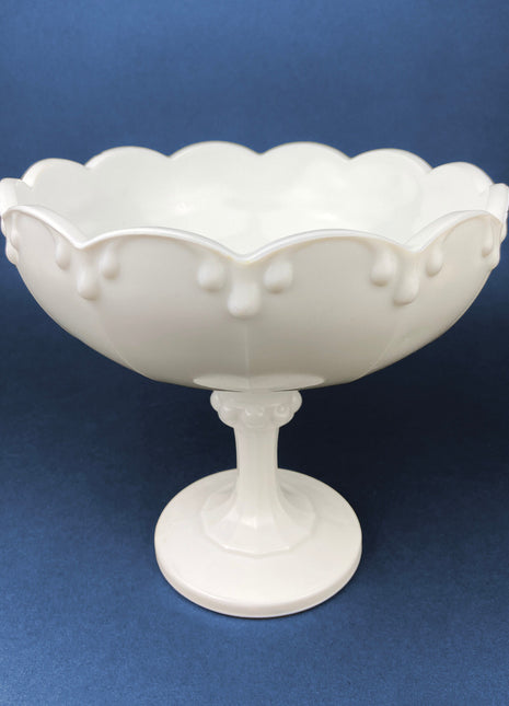 Milk Glass Tear Drops Design Footed Bowl. Bowl or Compote or Planter Made by Indiana Glass Co. Collectible Item.