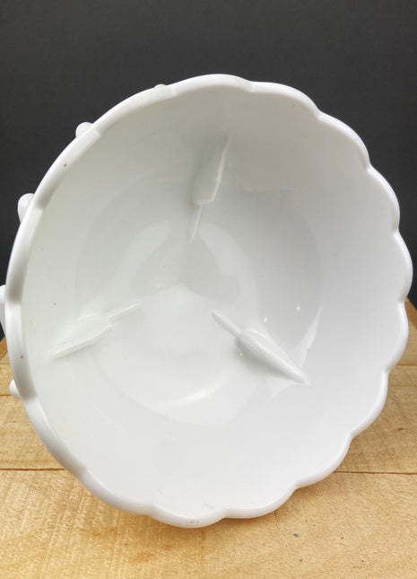 Milk Glass Tear Drops Design Footed Bowl. Bowl or Compote or Planter Made by Indiana Glass Co.