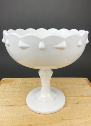 Milk Glass Tear Drops Design Footed Bowl. Bowl or Compote or Planter Made by Indiana Glass Co.