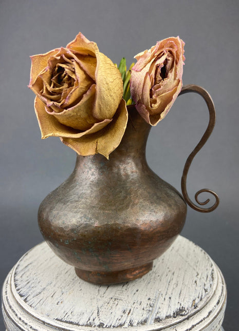 Vintage, Hand Hammered Copper Jug. Primitive Pitcher. Copper Vase. Water Vessel. Collectible Rustic Home Decor.