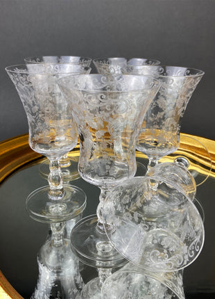 Crystal Clear Wine Glasses with Gold Rims. Set of Seven Large, 8", Wine Stemware. Modern and Minimal Glassware with Ball Stem.