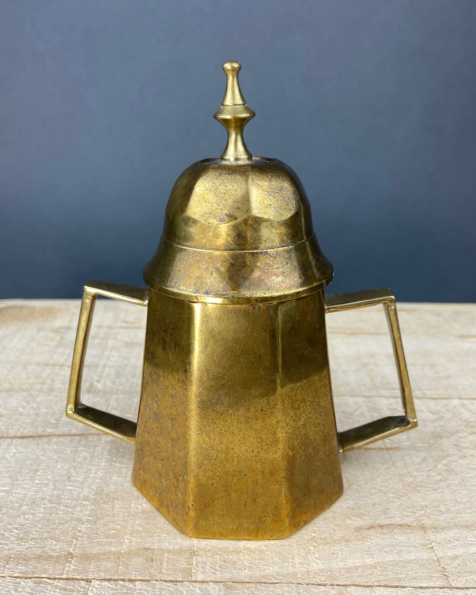 Antique Brass Creamer and Sugar Dish. Heavy Brass Containers with Hand