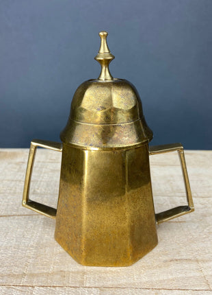 Antique Brass Coffee Set with Coffee Pot, Creamer & Sugar Bowl. Heavy Brass Pots with Handles. Kitchen Accessories.