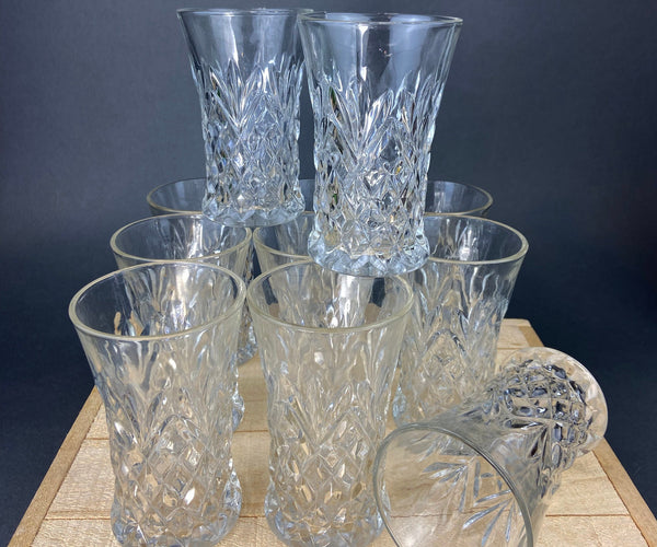 Etched Glass Tumblers. Set of Eight Water or Juice Glasses.
