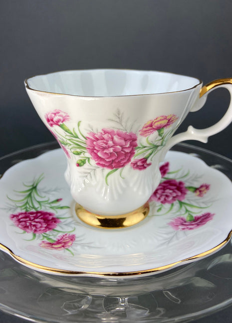 Vintage Royal Albert Cup and Saucer. Friendship Series of 12. Carnation Motif. Fine Bone China Made in England.