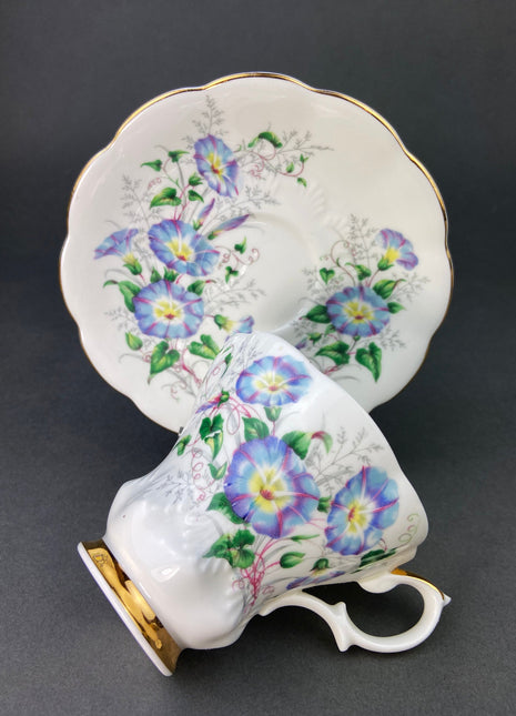 Vintage Cup and Saucer. Royal Albert Bone China Porcelain Tea Set. Friendship Series of 12. Morning Glory Pattern. Made in England.
