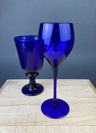 Cobalt Blue Glass Wine or Water Glasses. Set of Five Contemporary