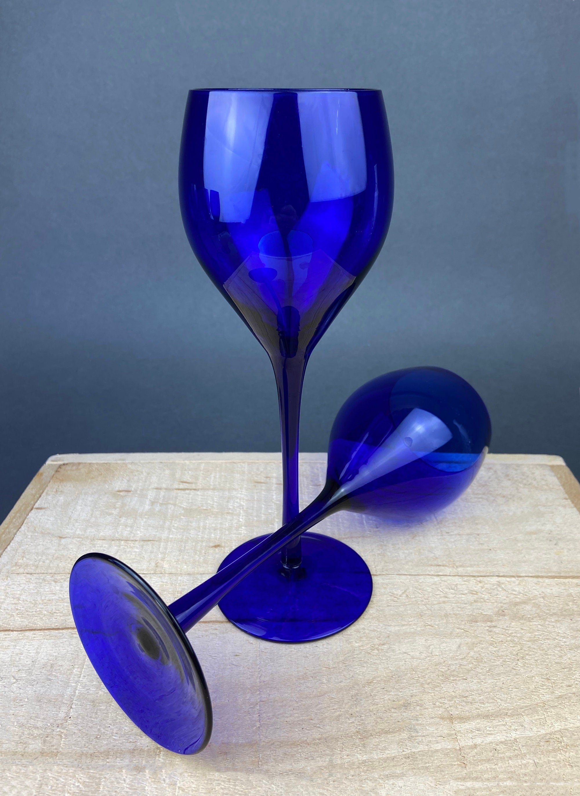 Matching Set: Beautiful Cobalt Blue Wine Glasses - household items