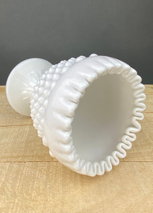 Milk Glass Hobnail Goblet with Pinched Edge. White Footed Candy or Trinket Dish. Toothpick Holder or Vase.