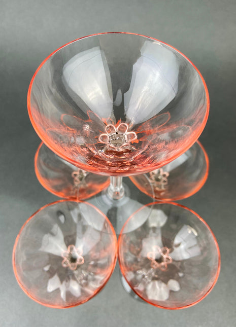 Vintage Fostoria Crystal Pink Tall Claret. Light Pink Stemware. Set of Five Footed Glassware. Fine Dining.