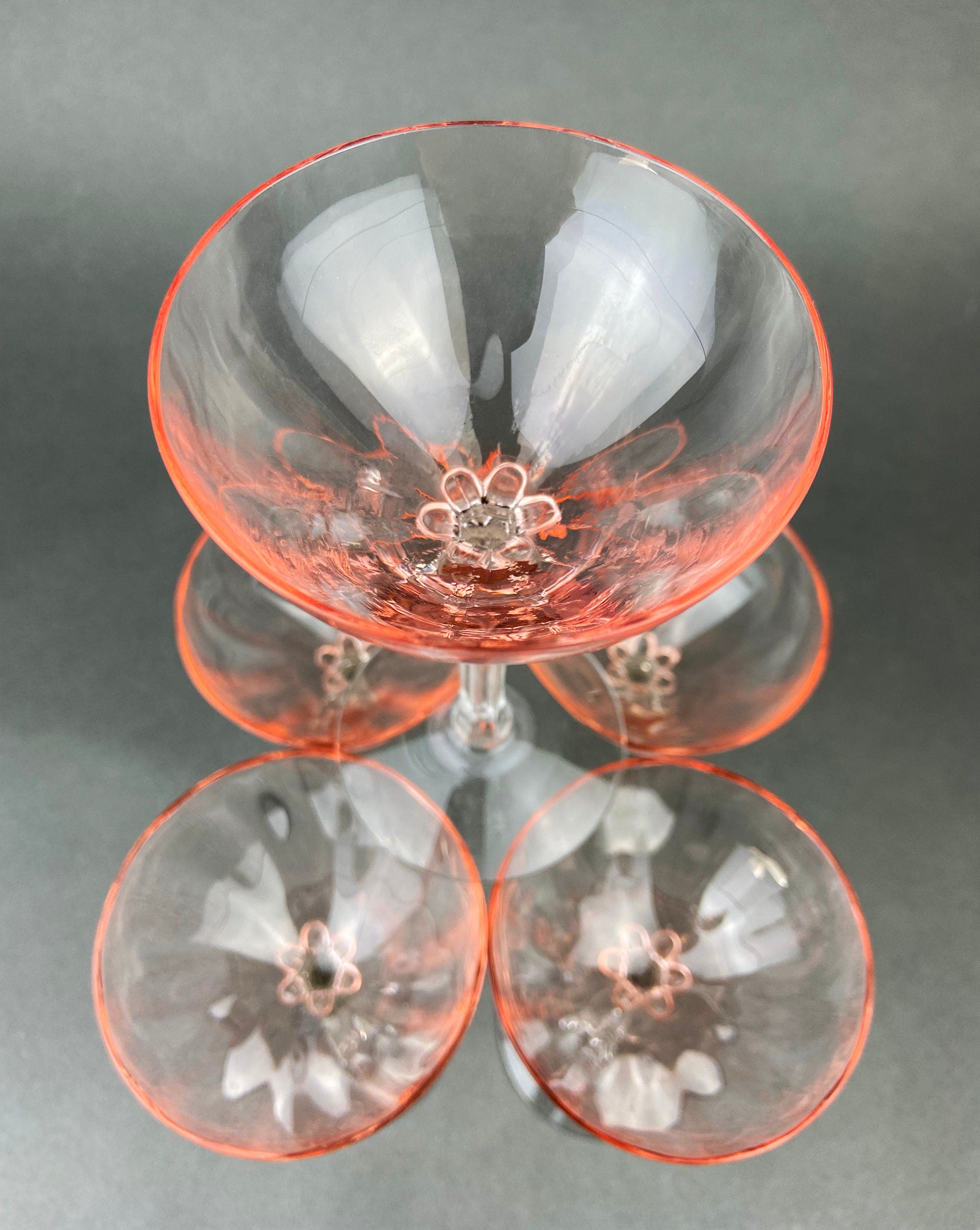 Pink Stemware Vintage Fostoria Crystal Glasses in Pink. Tall Claret Light Pink Stemw ...