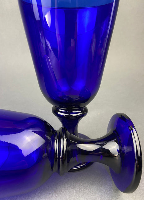 Cobalt Blue Glass Water Goblets. Set of Eight Contemporary Style Stemware. Dark Blue Modern Glassware. Fine Dining.