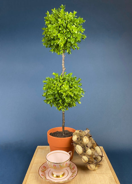 Boxwood Plastic Topiary. Two Tiered Topiary Tree in a Clay Pot. Shabby Chic Home Decor. Table Decoration. Holiday or Everyday Celebration.