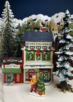 O'Well Rose and Crown Pub House. Porcelain Illuminated/Lighted Christmas Village House/Building. Dicken's Collectables. Christmas Decor.