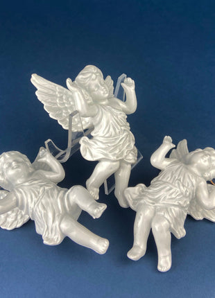 Angel/Cupid Christmas Tree Ornaments. White Ceramic Little Girls Frolicking. Set of Four. Kids Room Christmas Decor. Holiday Celebration.